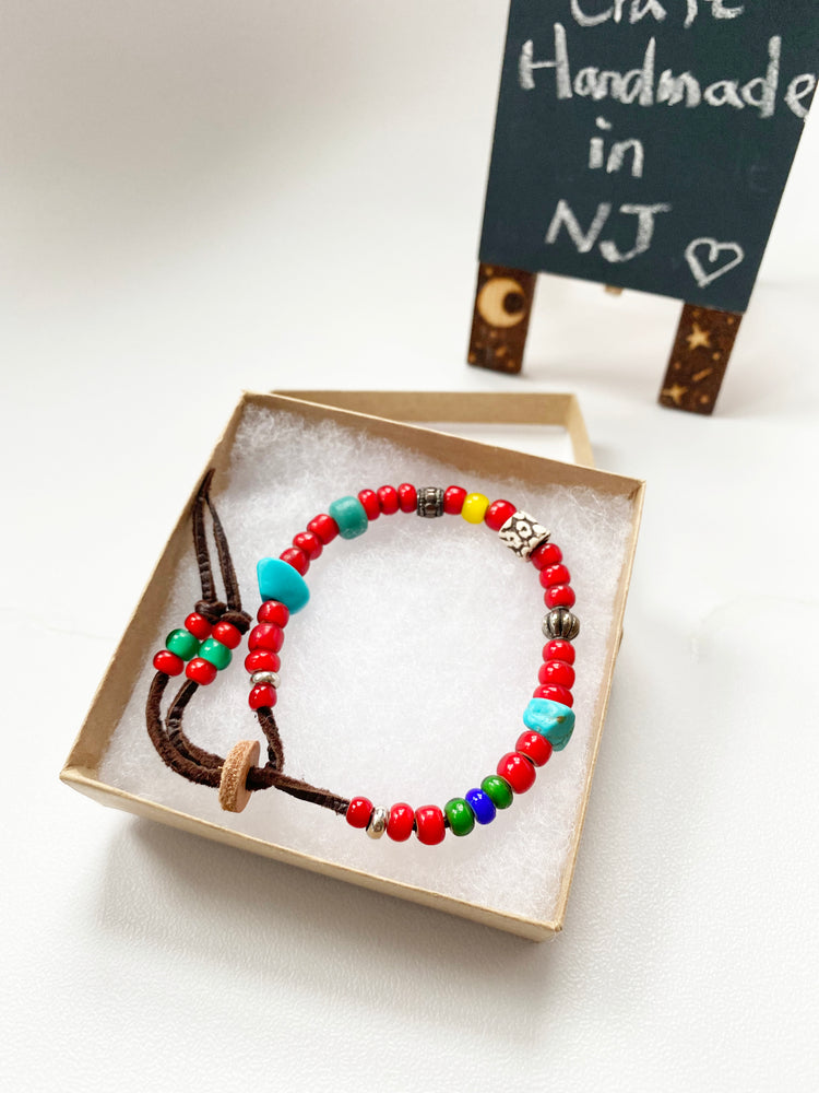 Rockin' Craft Handmade Vintage Leather Bracelet with CzechWhite Heart Beads | African Beads – Red Theme