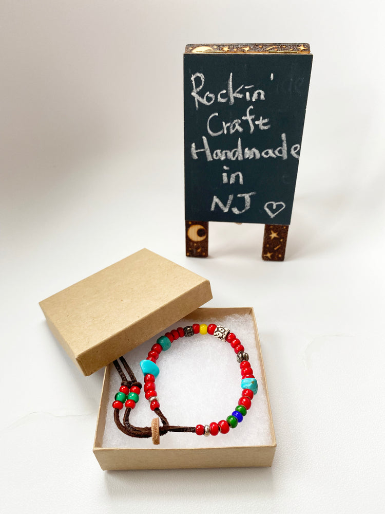 Rockin' Craft Handmade Vintage Leather Bracelet with CzechWhite Heart Beads | African Beads – Red Theme