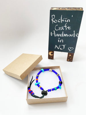 Rockin' Craft Handmade Vintage Leather Bracelet with White Heart Beads – Blue Theme