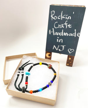 Rockin' Craft Handmade Vintage Leather Bracelet with White Heart Beads – Bracelet Black