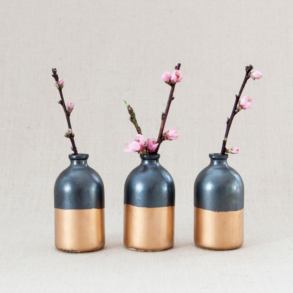DECORATIVE VASES - Black + Gold Minimalist Bud Vase