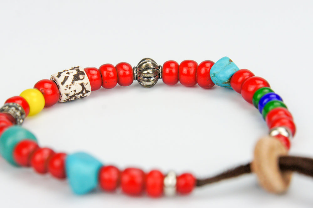 Rockin' Craft Handmade Vintage Leather Bracelet with CzechWhite Heart Beads | African Beads – Red Theme