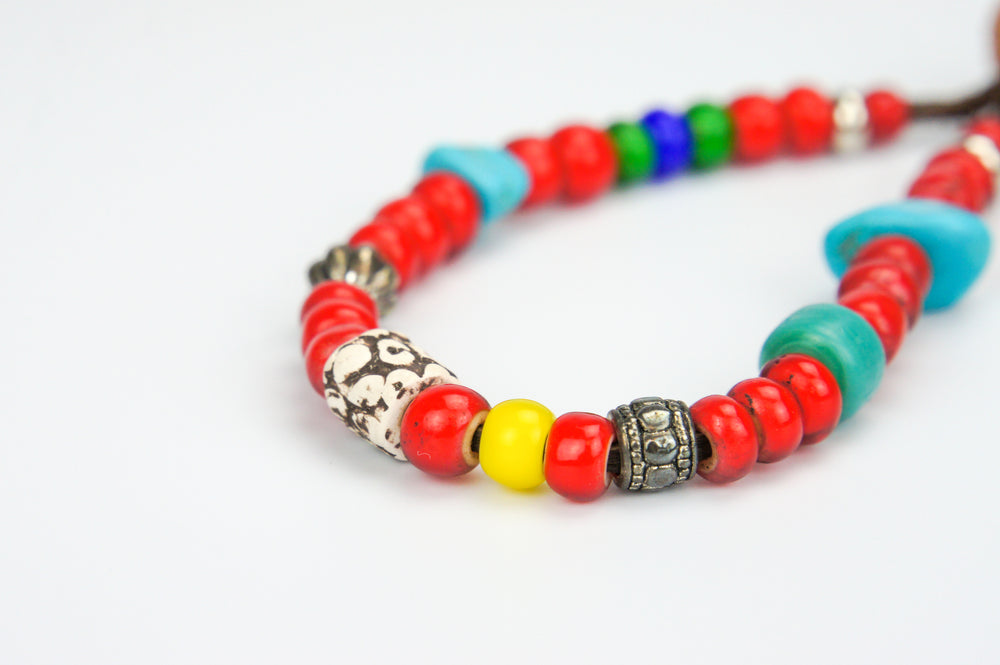 Rockin' Craft Handmade Vintage Leather Bracelet with CzechWhite Heart Beads | African Beads – Red Theme