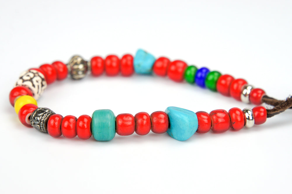 Rockin' Craft Handmade Vintage Leather Bracelet with CzechWhite Heart Beads | African Beads – Red Theme