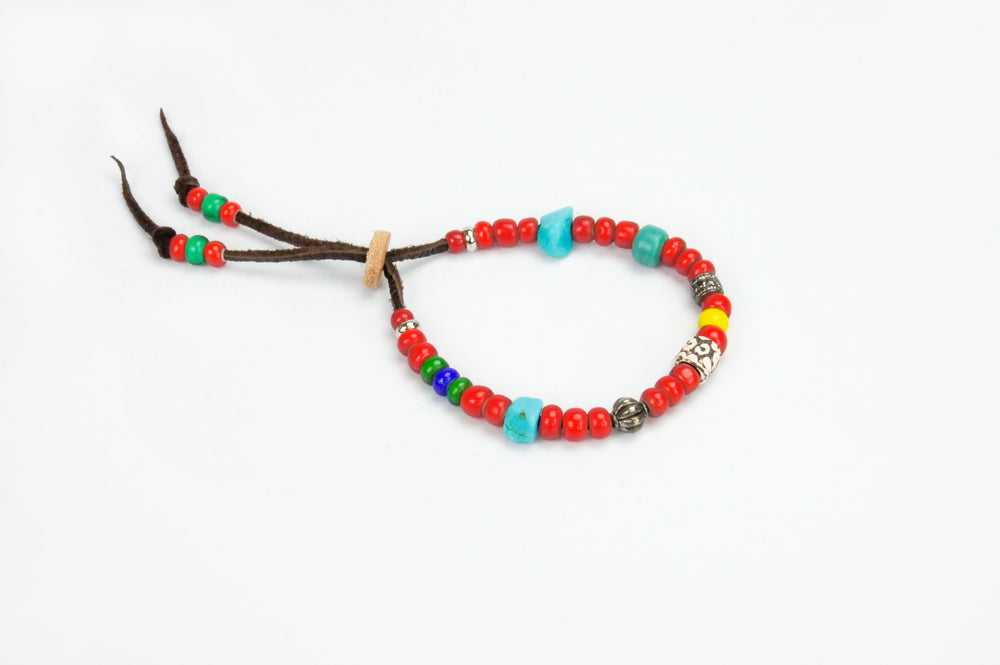 Rockin' Craft Handmade Vintage Leather Bracelet with CzechWhite Heart Beads | African Beads – Red Theme