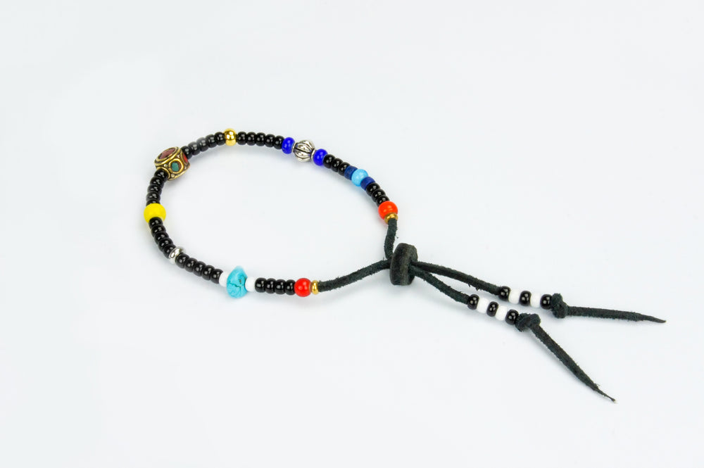 Rockin' Craft Handmade Vintage Leather Bracelet with White Heart Beads – Bracelet Black