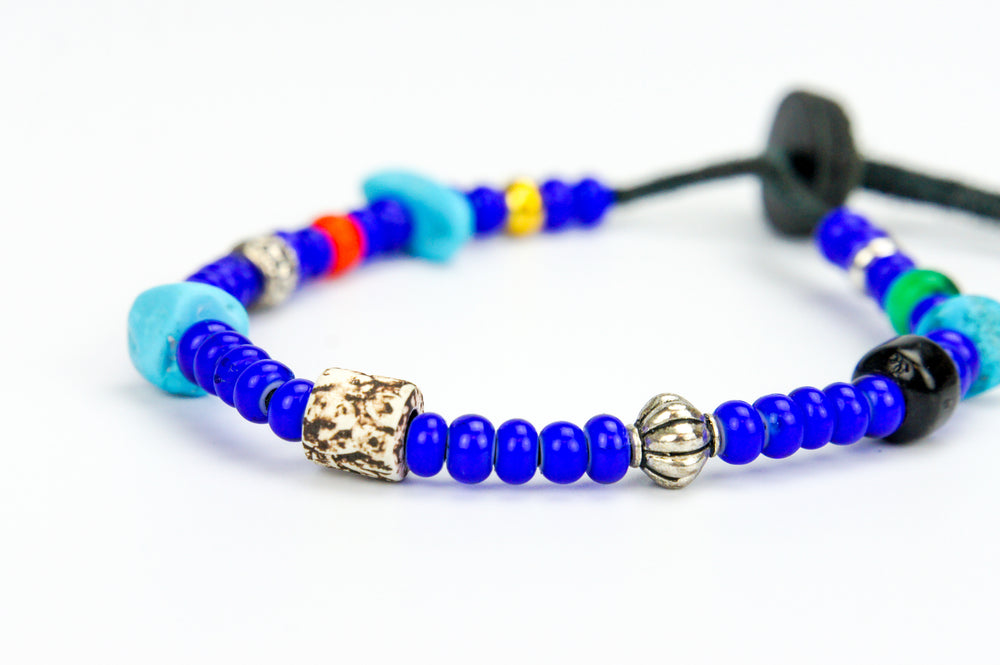 Rockin' Craft Handmade Vintage Leather Bracelet with White Heart Beads – Blue Theme