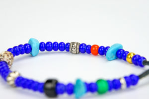 Rockin' Craft Handmade Vintage Leather Bracelet with White Heart Beads – Blue Theme