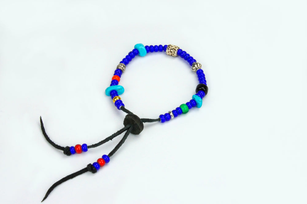 Rockin' Craft Handmade Vintage Leather Bracelet with White Heart Beads – Blue Theme