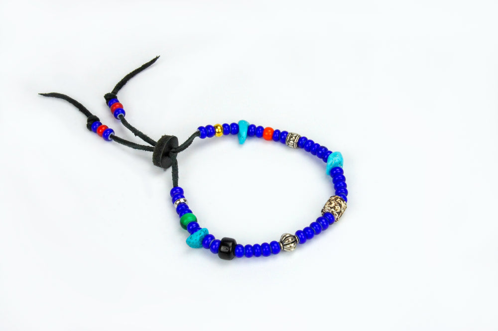 Rockin' Craft Handmade Vintage Leather Bracelet with White Heart Beads – Blue Theme