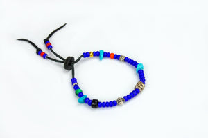 Rockin' Craft Handmade Vintage Leather Bracelet with White Heart Beads – Blue Theme