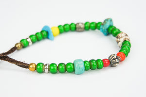 Rockin' Craft Handmade Vintage Leather Bracelet with White Heart Beads – Green Theme