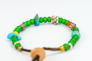 Rockin' Craft Handmade Vintage Leather Bracelet with White Heart Beads – Green Theme