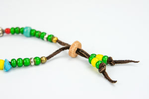 Rockin' Craft Handmade Vintage Leather Bracelet with White Heart Beads – Green Theme