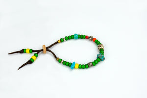 Rockin' Craft Handmade Vintage Leather Bracelet with White Heart Beads – Green Theme