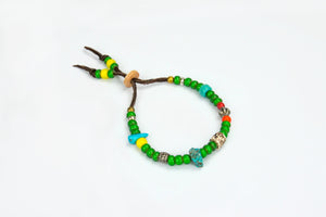 Rockin' Craft Handmade Vintage Leather Bracelet with White Heart Beads – Green Theme