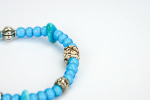 Rockin' Craft Handmade Vintage Leather Bracelet with White Heart Beads – Light Blue Theme