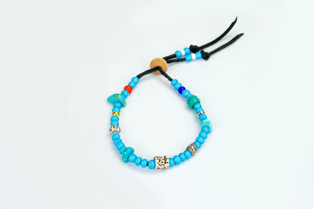 Rockin' Craft Handmade Vintage Leather Bracelet with White Heart Beads – Light Blue Theme