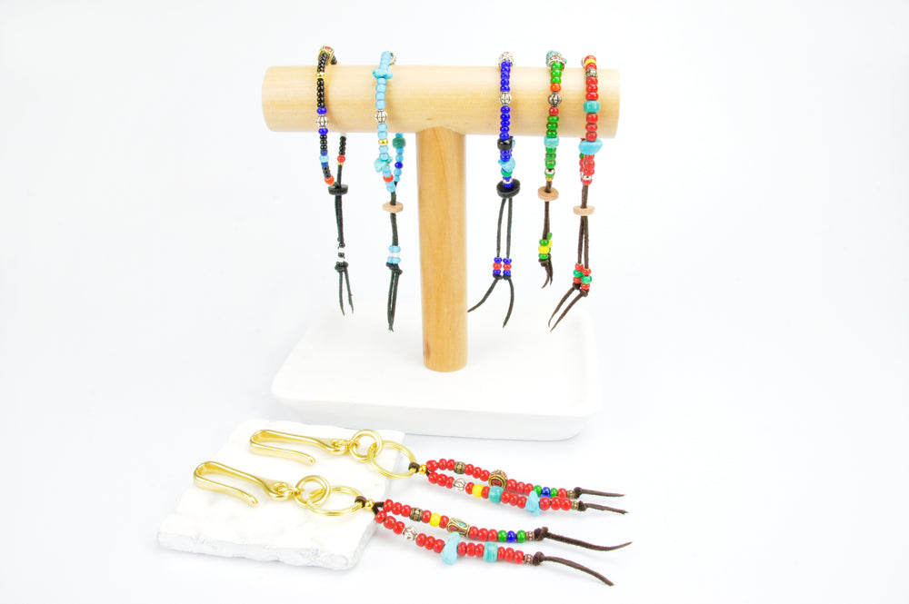 Rockin' Craft Handmade Vintage Leather Bracelet with White Heart Beads – Blue Theme