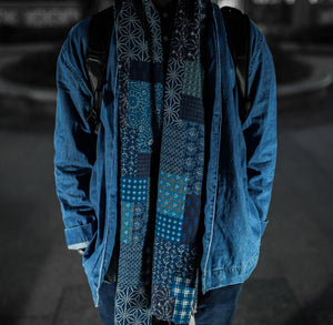 Indigo Patchwork Print Scarf