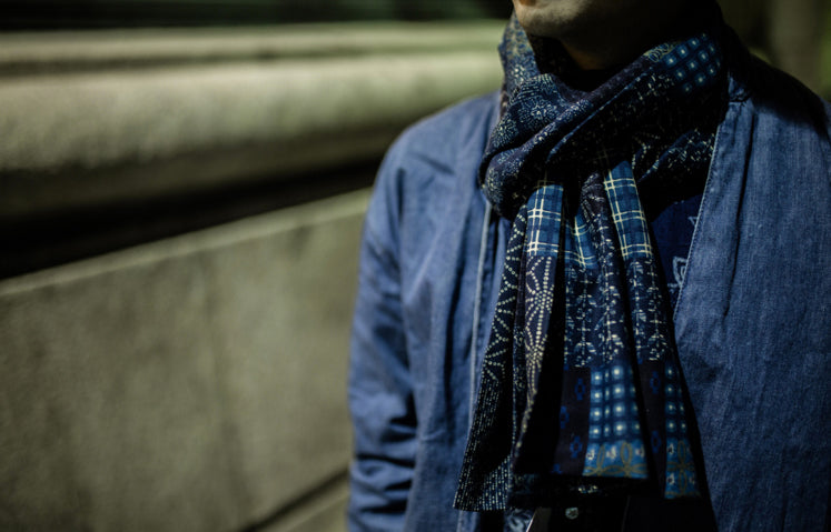 Indigo Patchwork Print Scarf